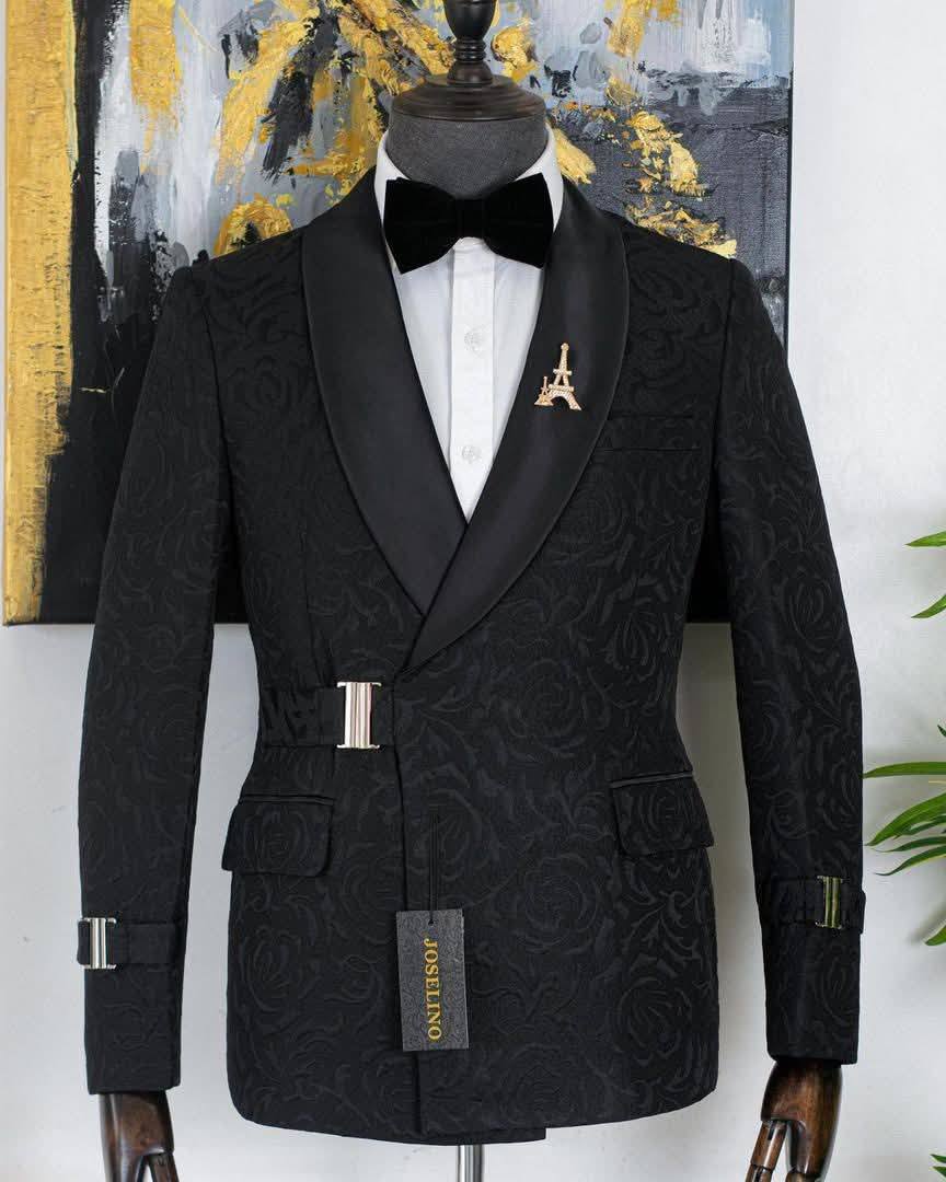 Black Floral Cuff Tuxedo Suit