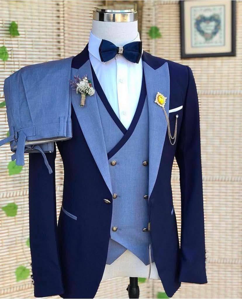 Blue and Grey Three Piece Suit