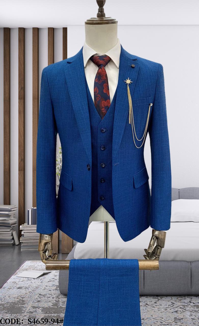 Royal Blue Tweed Three Piece Suit